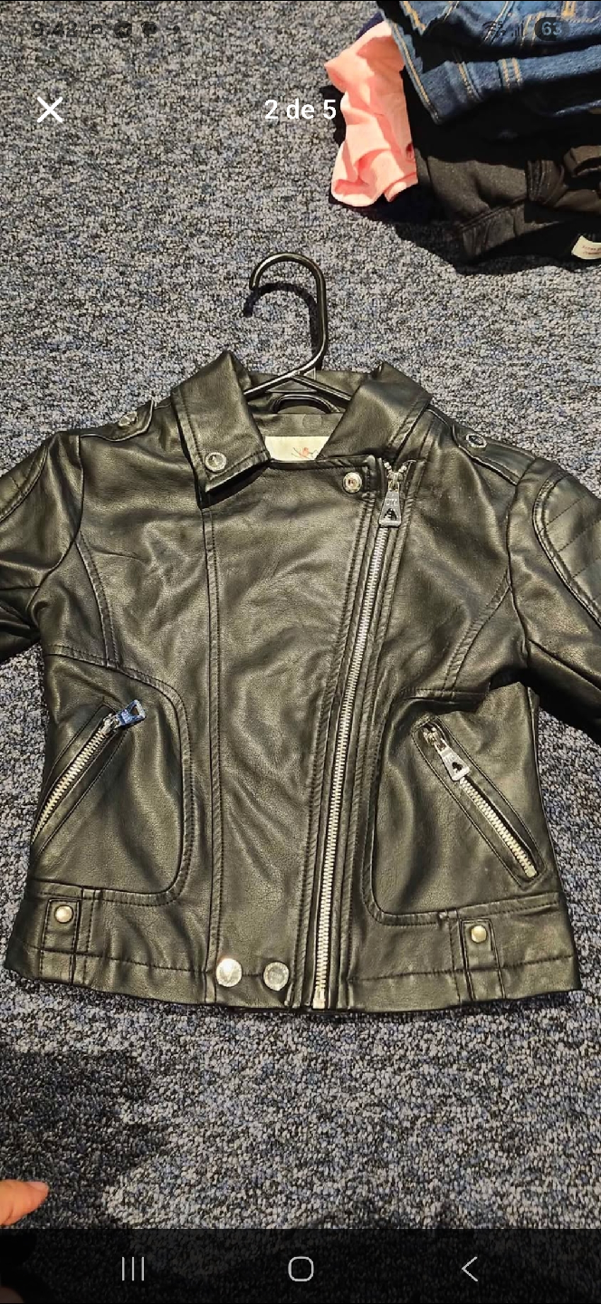 Girls' Black Faux Leather Jacket - Size (5/6)