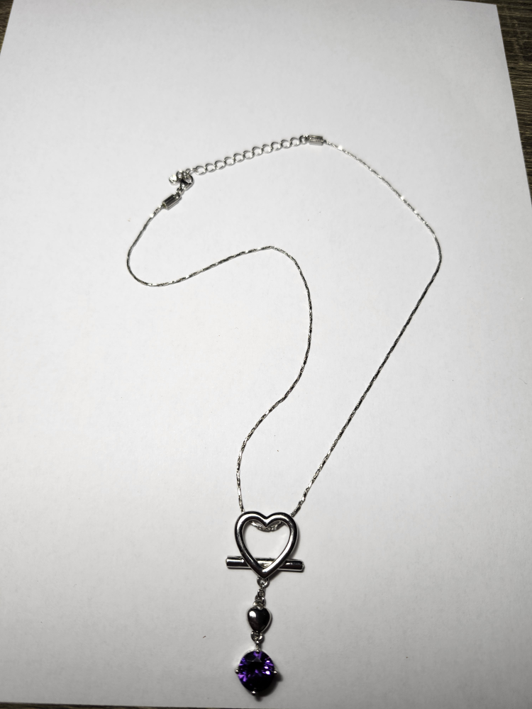 Heart Pendant Amethyst Necklace, has "Butler" written on back - photo 2