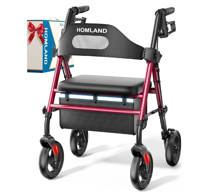 Homland Rollator Walker with Seat - Red