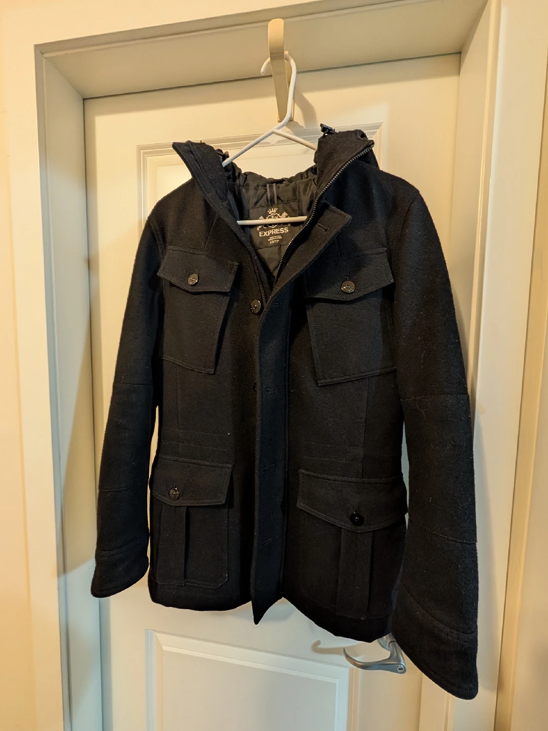 Express Black Wool Blend Hooded Coat