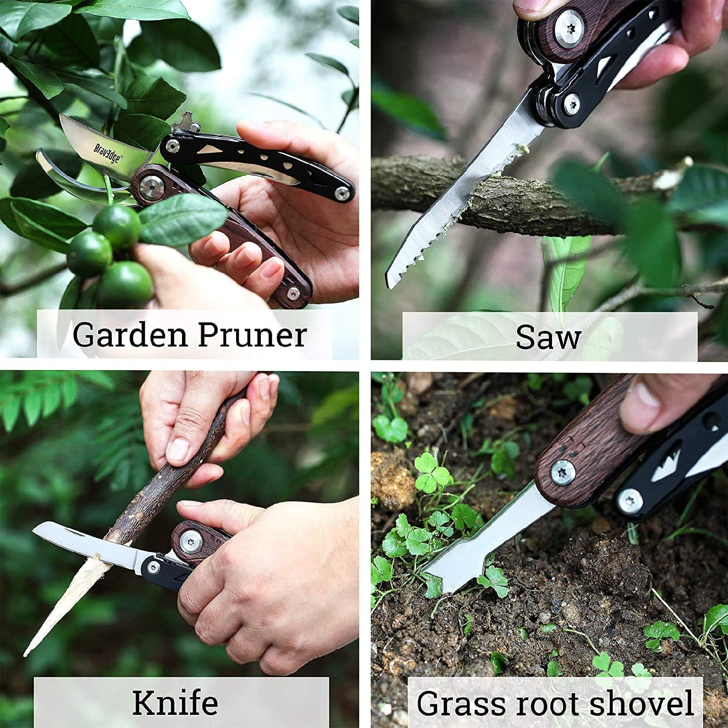 Bravedge Pruning Shears, 5 in 1 Multitools Foldable Garden - photo 2