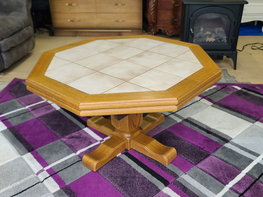 Executive Octagon Oak & Tile Top Coffee Table