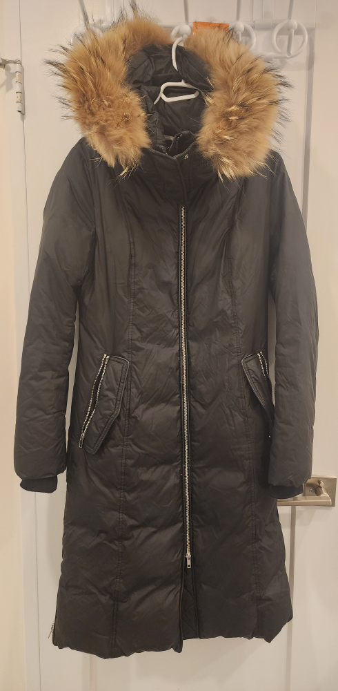 Black Puffer Coat with Fur Hood