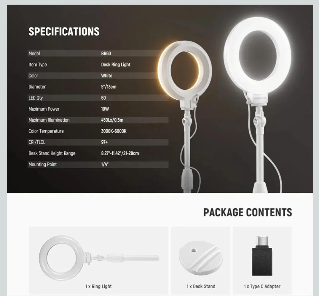 BNIB 5" Desk Ring Light image indicator(7)