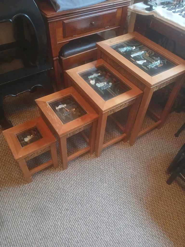 set of vintage wooden Chinese nesting tables image indicator(2)