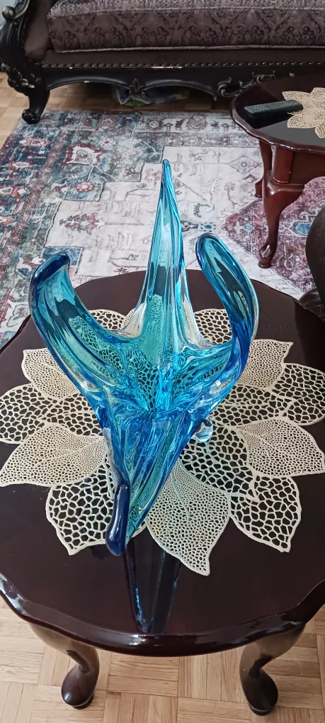 Blue Art Glass Centerpiece Bowl Antique $60 image indicator(5)