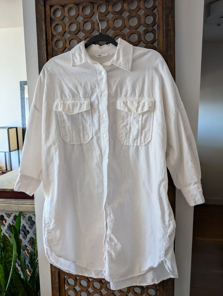 Zara White Corduroy Shirt Dress image indicator(4)