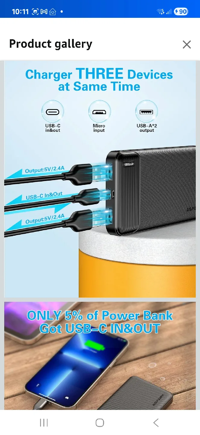 New10000mAh USB C Output Portable Charger Power Bank image indicator(6)