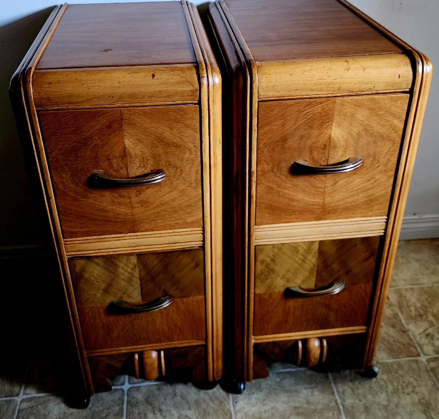 Vintage Wood 2-Drawer Waterfall Nightstands thumbnail