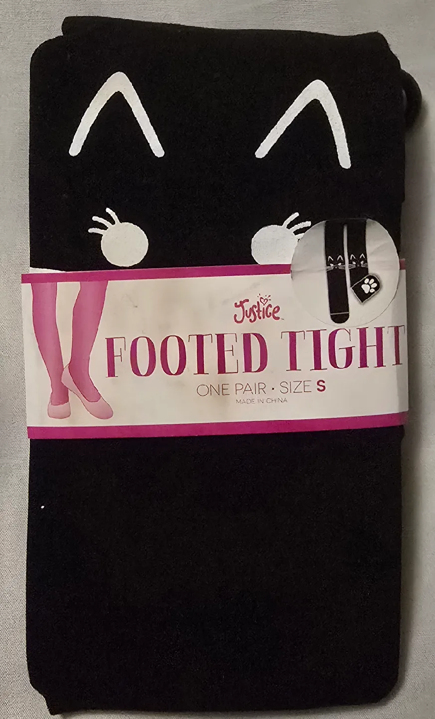 🥕 NEW! Justice Cat Themed Footed Tights! - Size S - 7 / 8 thumbnail