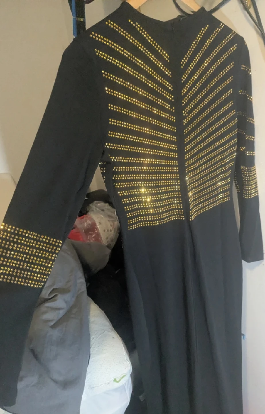 Black Long Sleeve Dress with Gold Embellishments - photo 3
