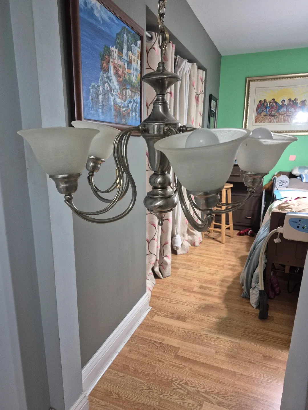 Chandelier with 5 frosted glass shades image indicator(4)