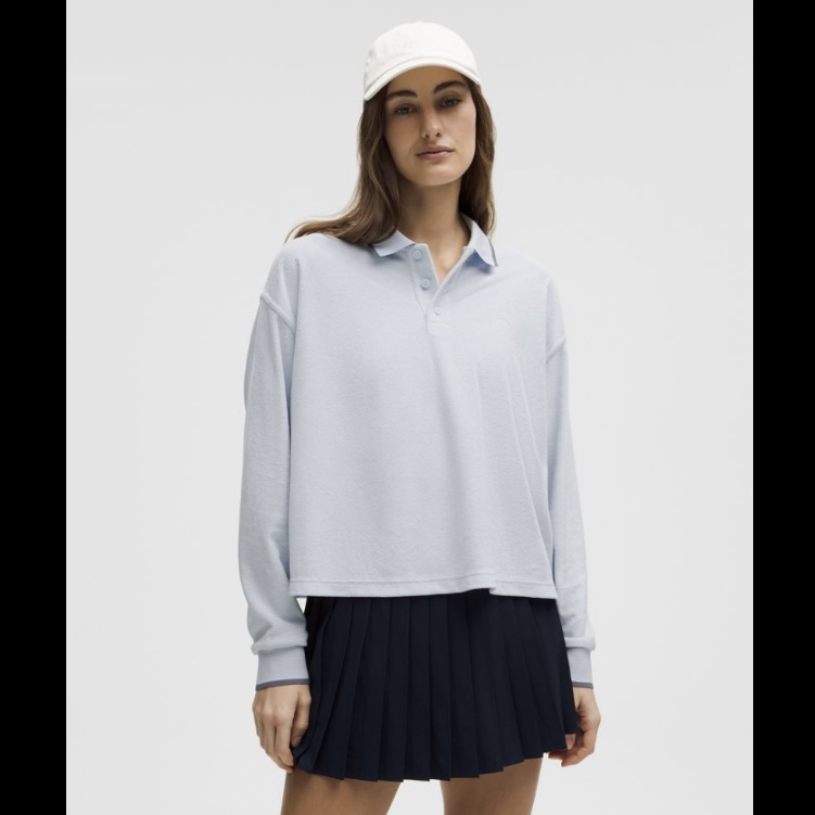 NWT Cotton Terry Relaxed-Fit Polo Shirt - Size S, Starch Blue