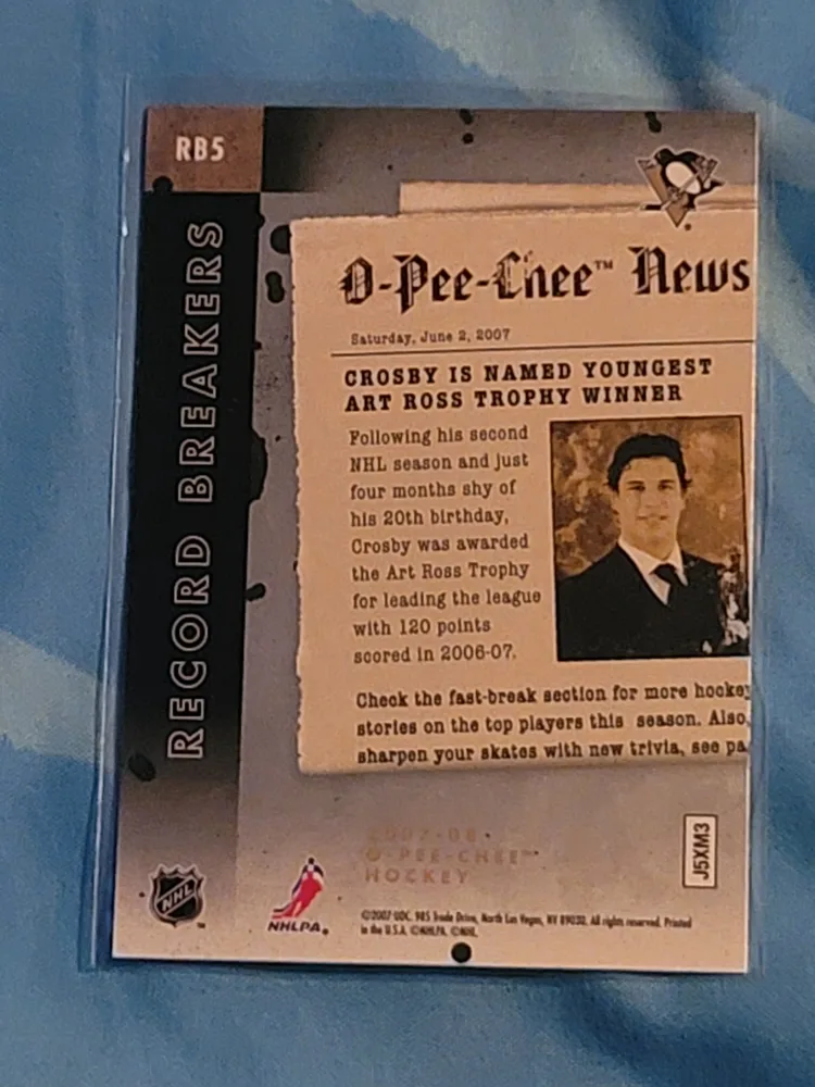 Sidney Crosby O-Pee-Chee Record Breakers Card image indicator(2)