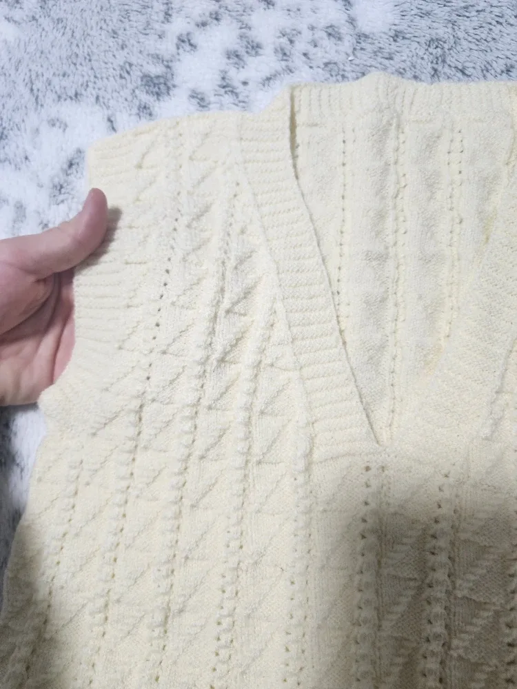 Cream Knit Vest crochet cardigan with Tie image indicator(3)