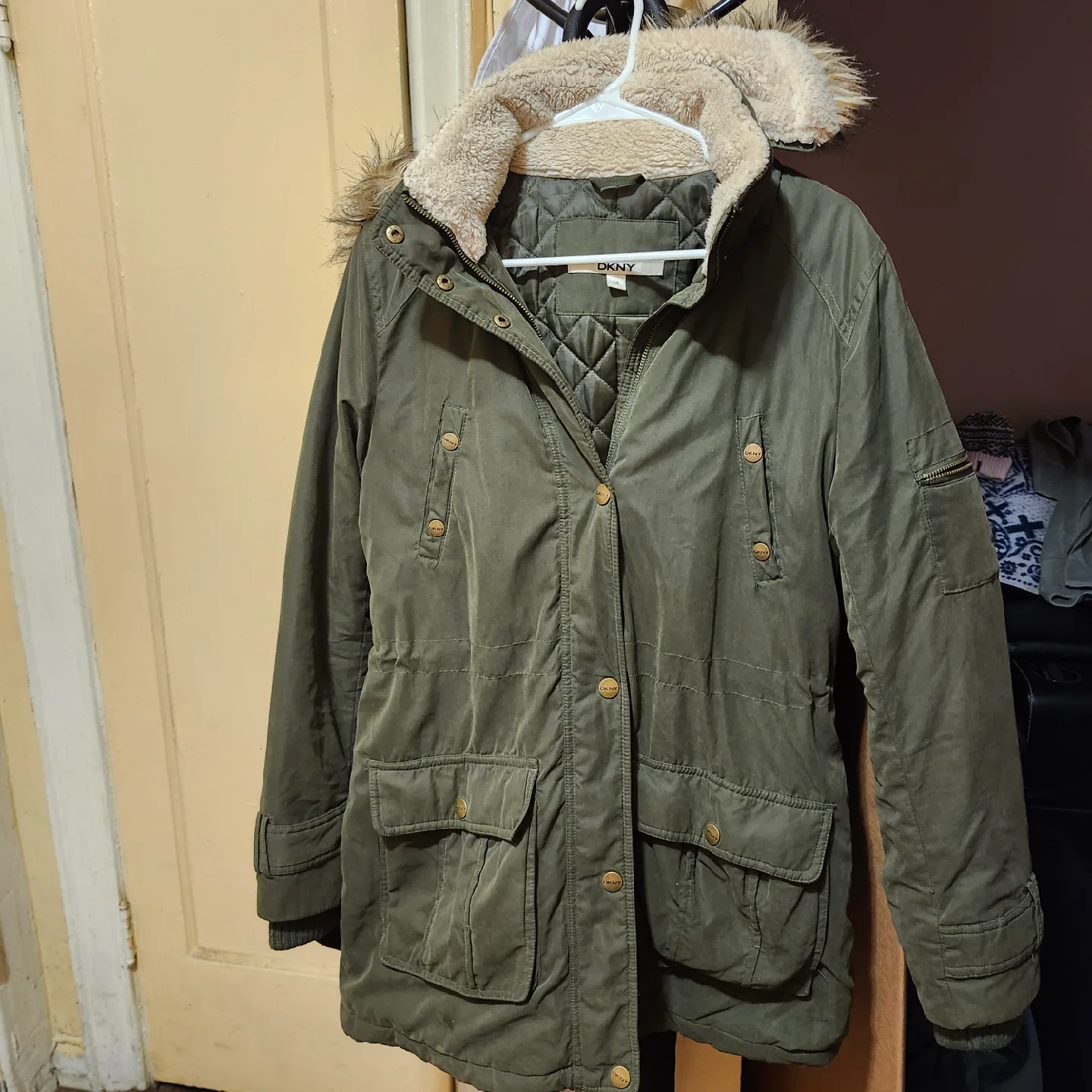 DKNY Olive Green Winter Parka, Size L image indicator(2)