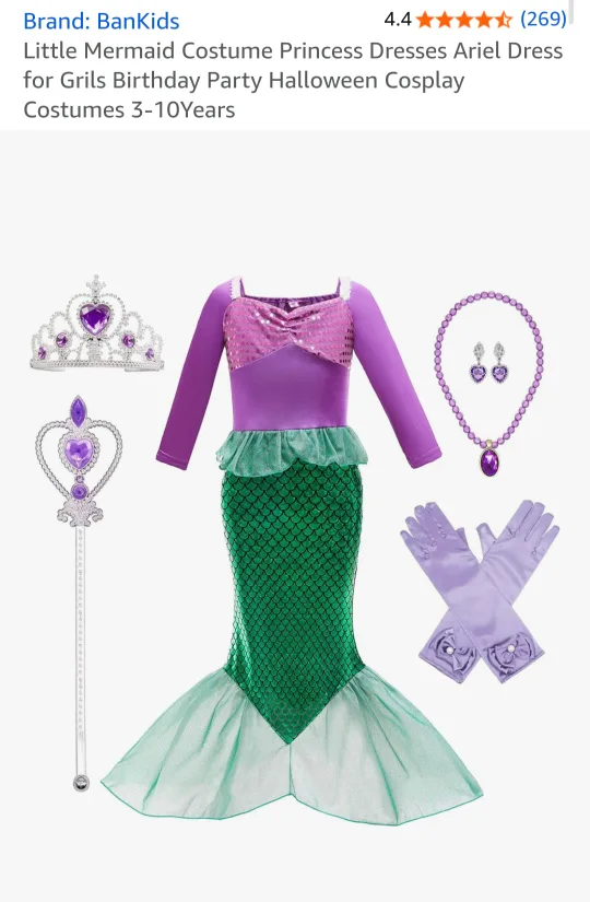 Like New Little Mermaid Ariel Dress 7-8 Years image indicator(2)
