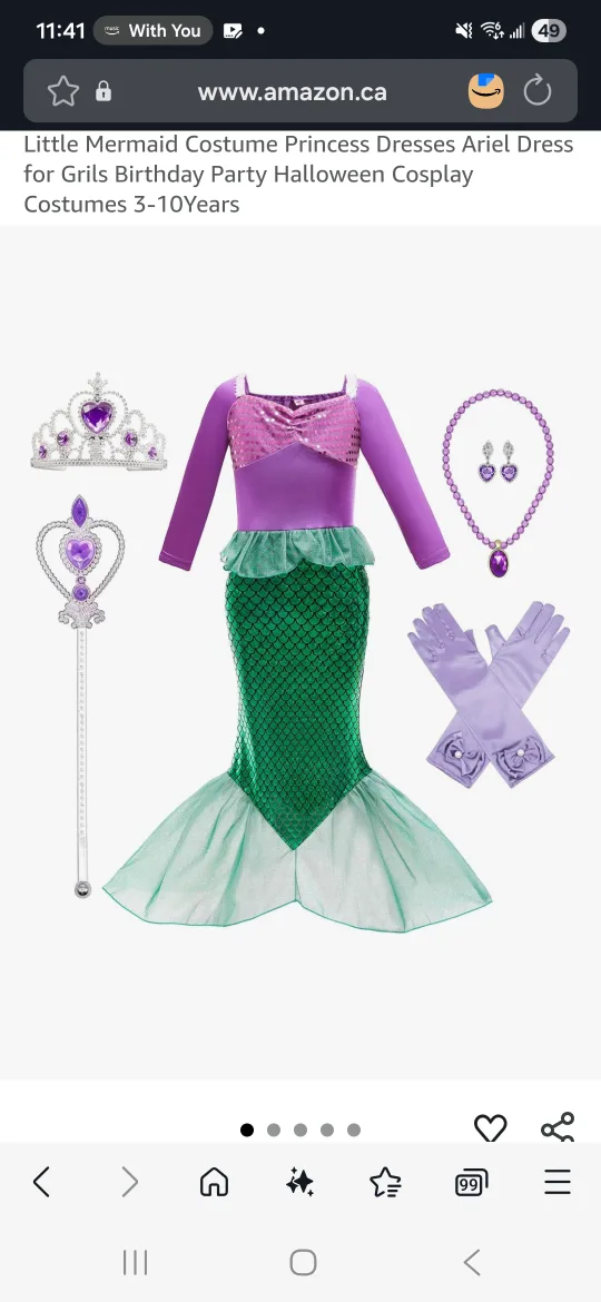 Like New Little Mermaid Ariel Dress 7-8 Years image indicator(5)