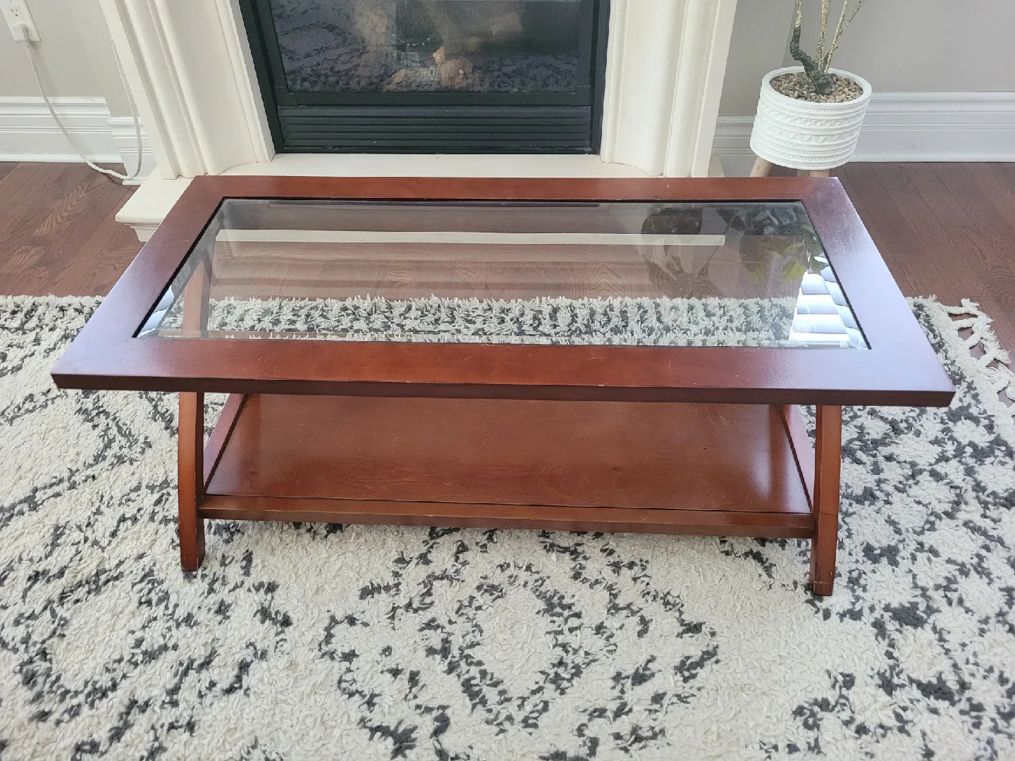 Wood Coffee Table with Glass Top image indicator(4)