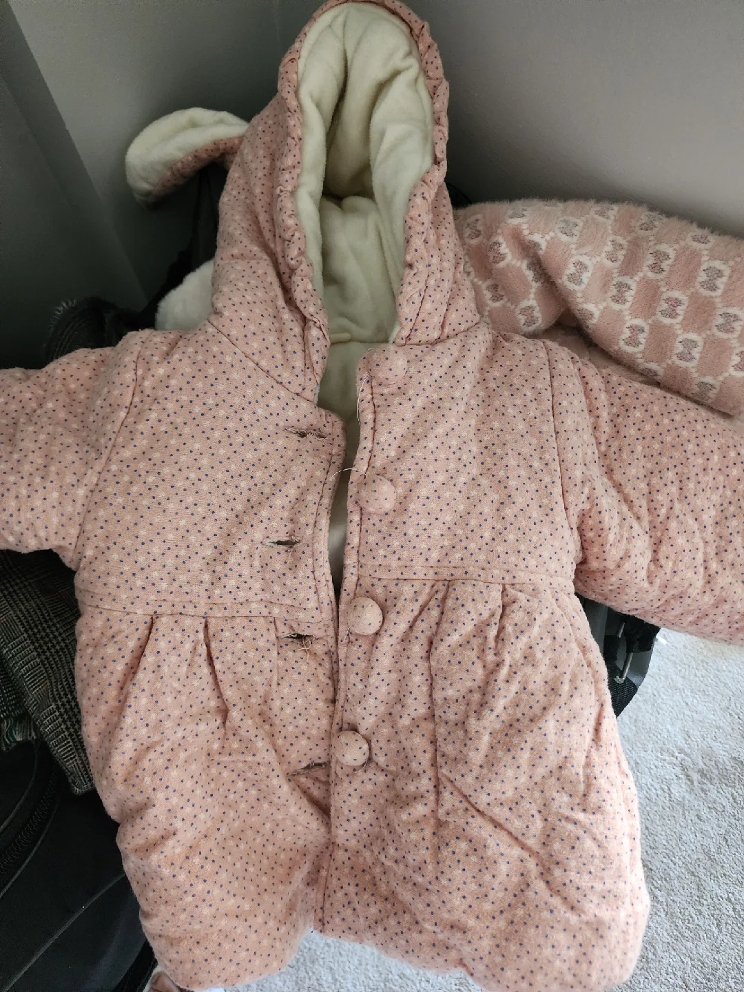 Pink Polka Dot Baby Snowsuit thumbnail