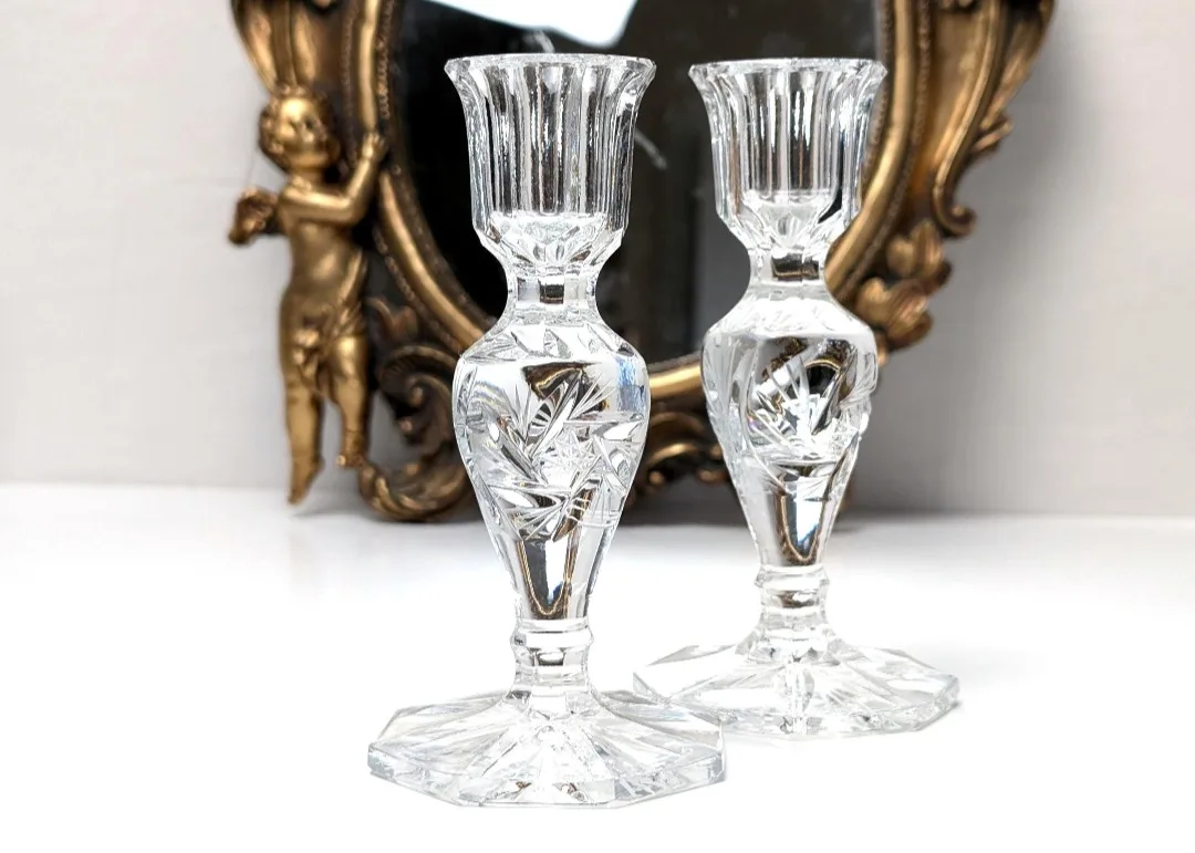 Crystal Candlestick Holders ~ Pinwheel Crystal image indicator(4)