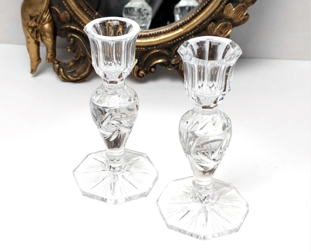 Crystal Candlestick Holders ~ Pinwheel Crystal image indicator(7)