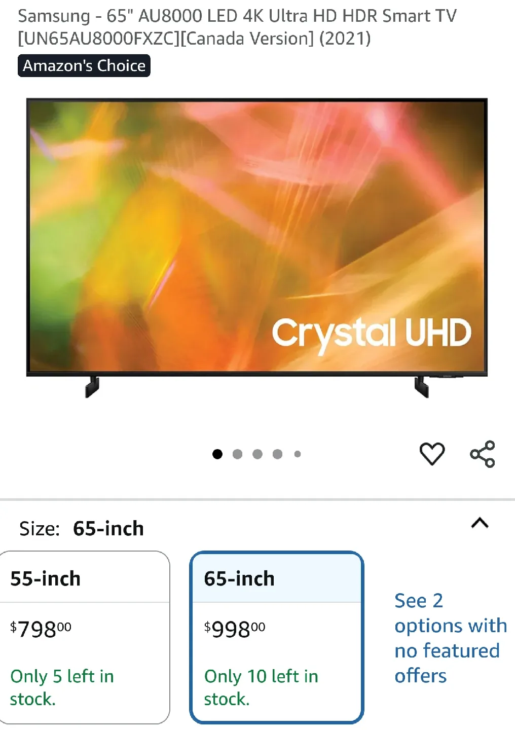 Samsung 65" AU8000 4K UHD HDR Smart TV 🧡