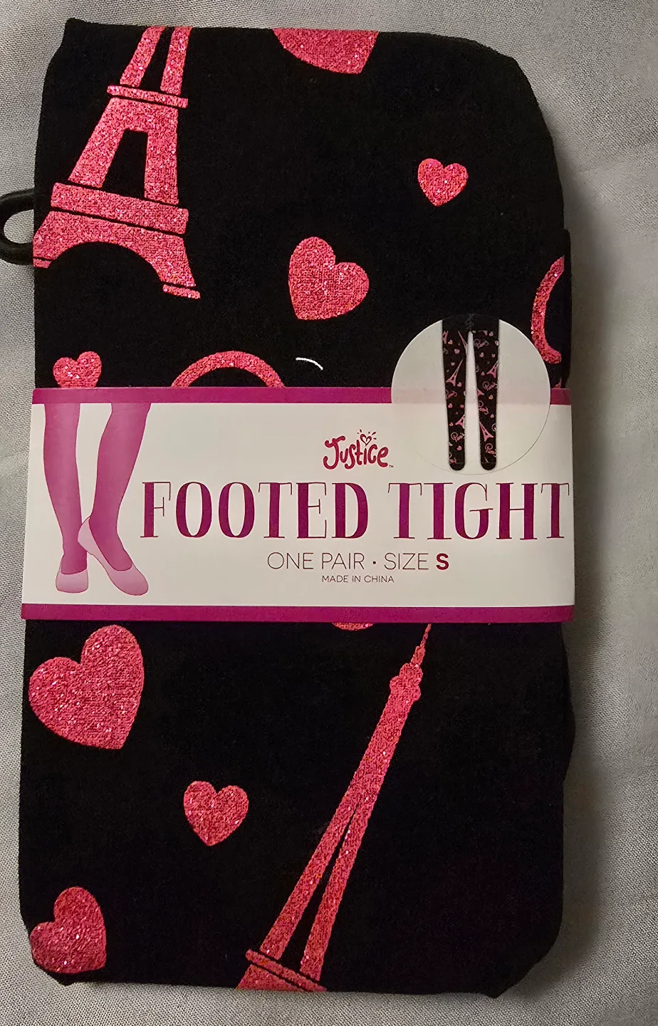 NEW! Justice Paris Themed Footed Tights! - Size S - 7 / 8 thumbnail
