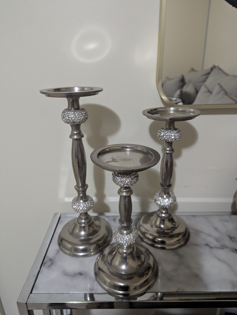 Set of 3 Silver Candle Holders