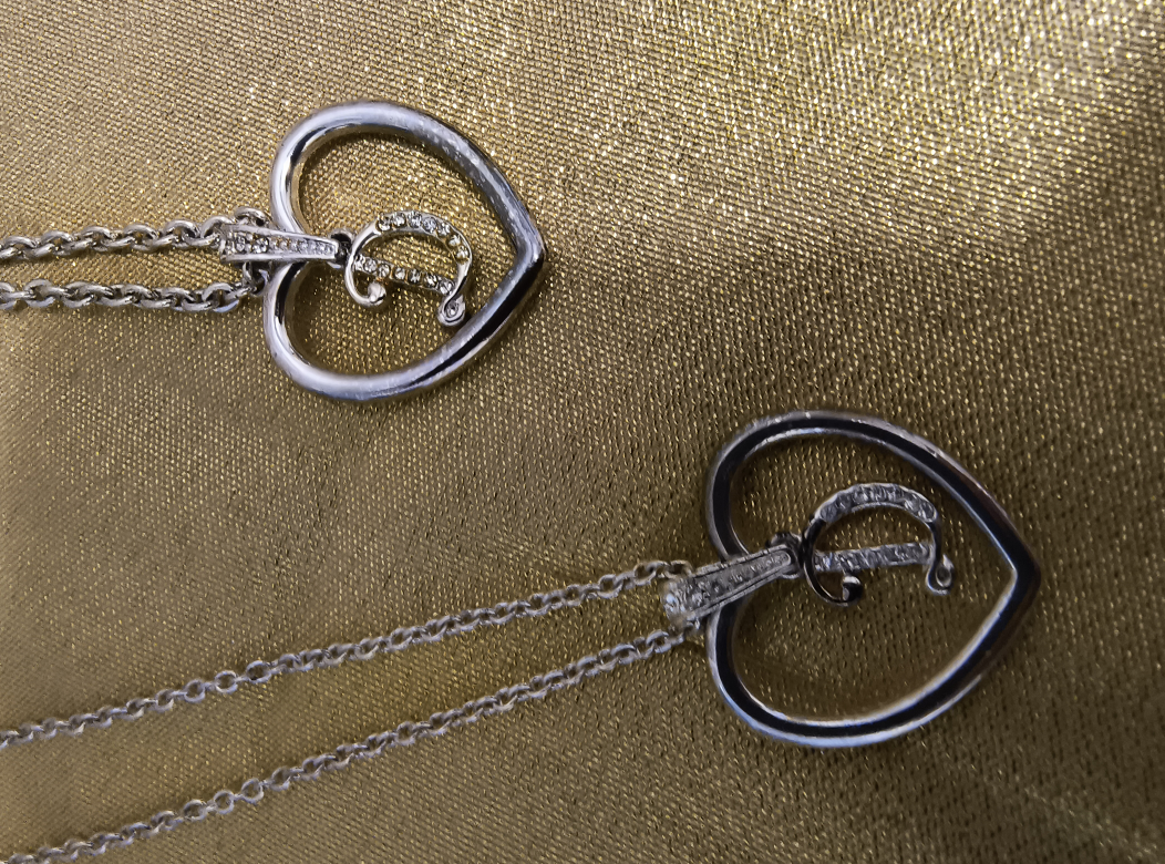 Silver Tone Heart with rhinestone initial Necklace and Bracelet - photo 2