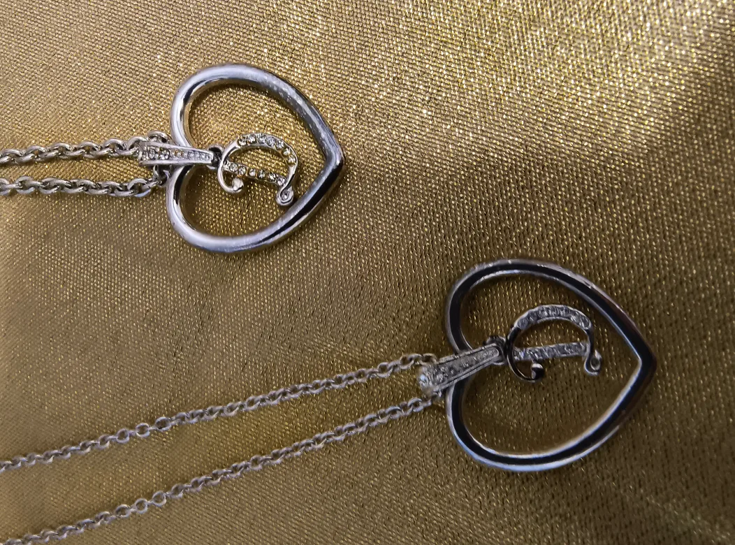 Silver Tone Heart with rhinestone initial Necklace and Bracelet image indicator(2)