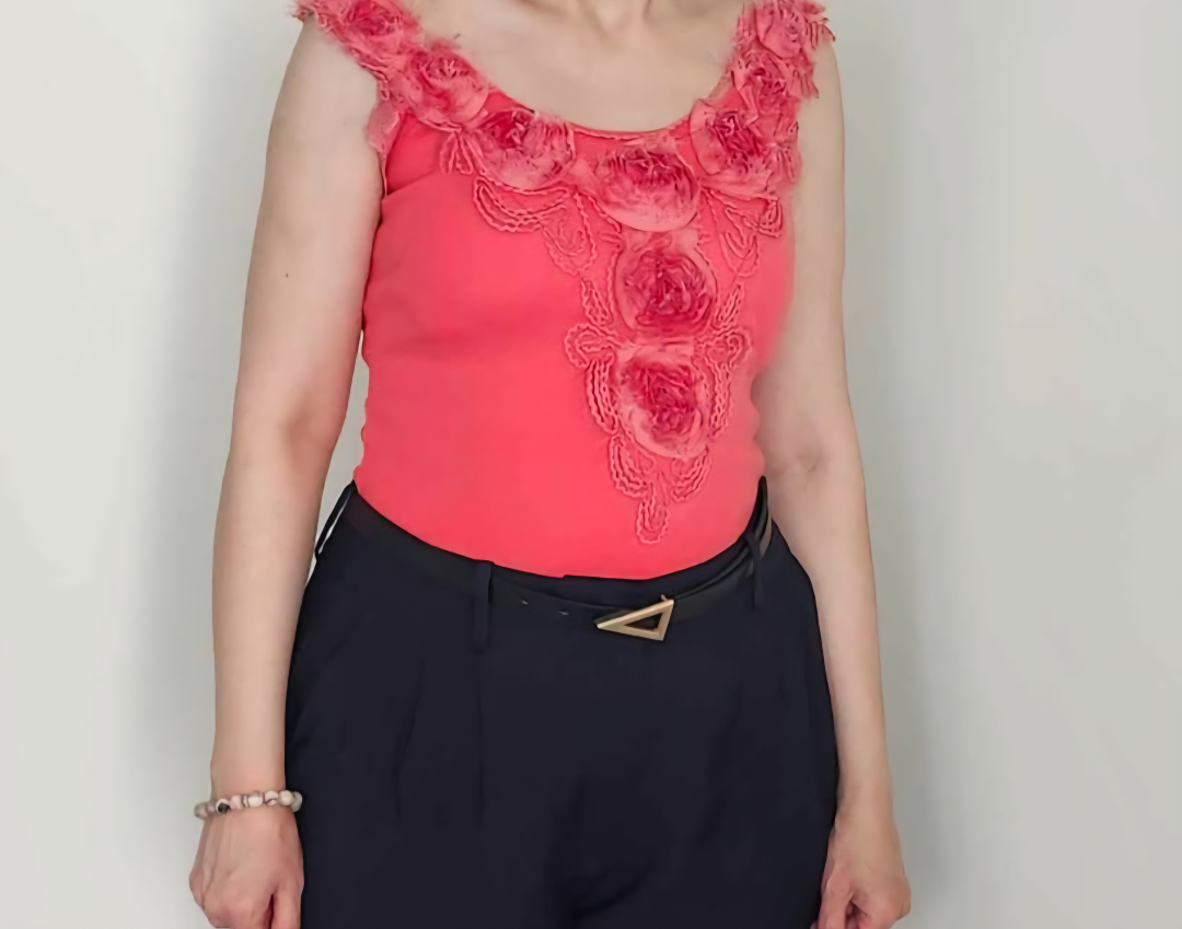 Coral Tank Top with Rose Detail (Small)