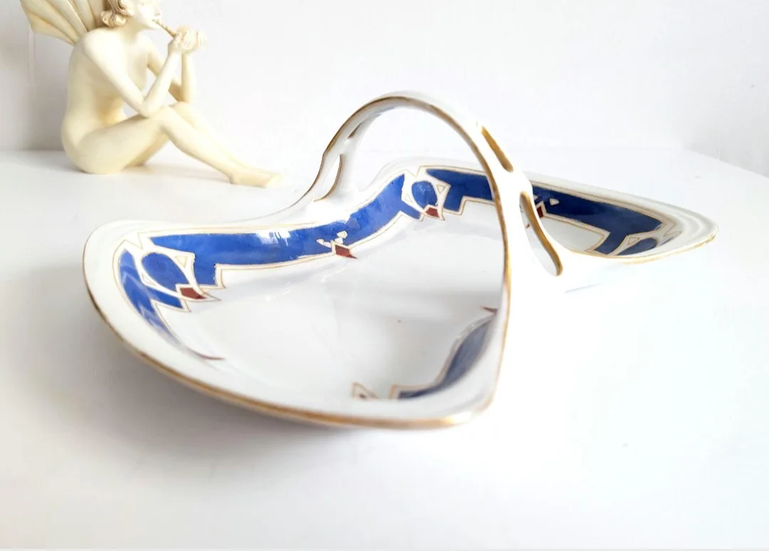 RARE Art Deco Limoges Porcelain Basket ~ Made in France image indicator(4)