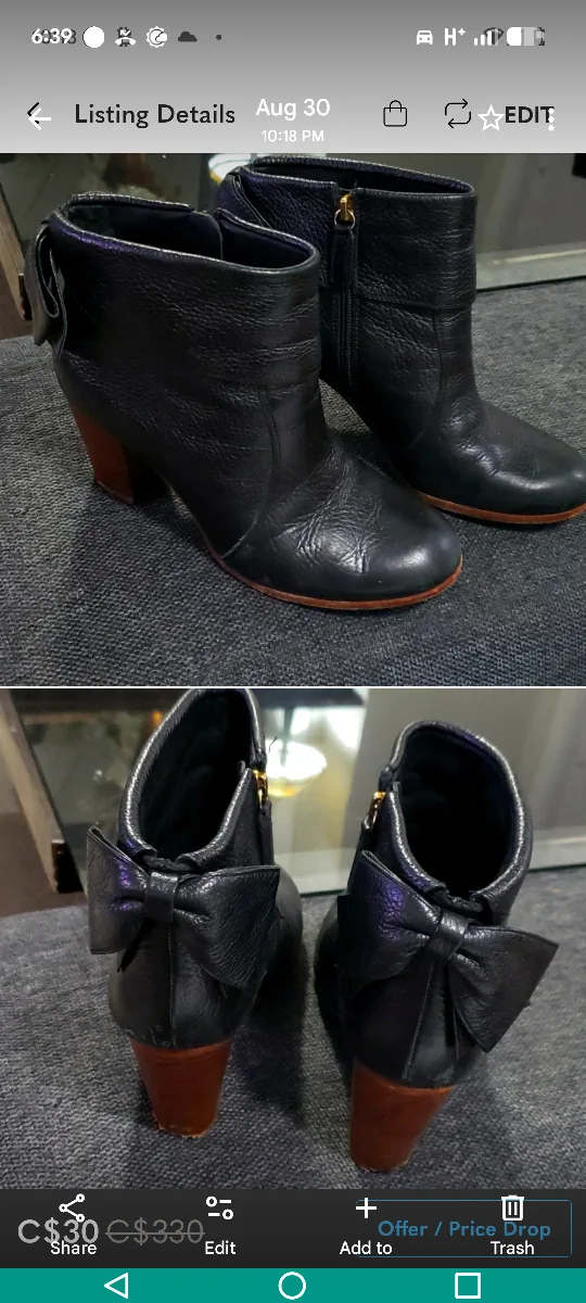 Kate Spade Black Leather Ankle Boots, Size 8 image indicator(2)
