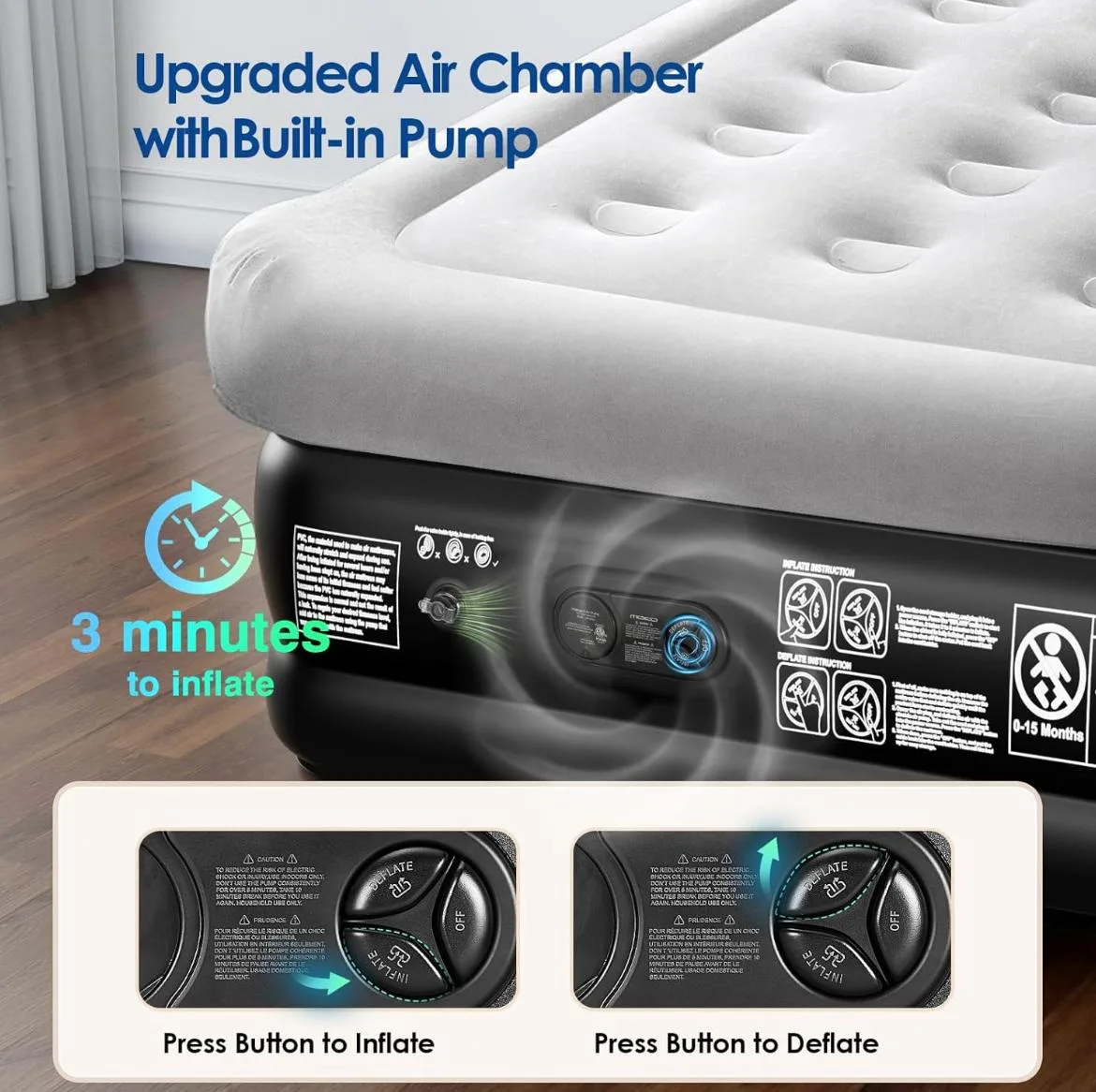 Moko Queen Air Mattress w/ Built-in Pump image indicator(3)