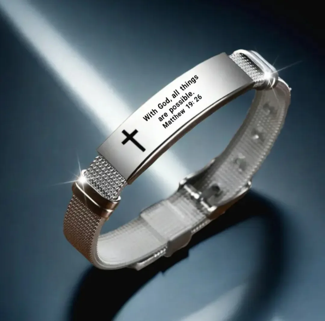 Silver Bracelet with Cross & Bible Verse thumbnail