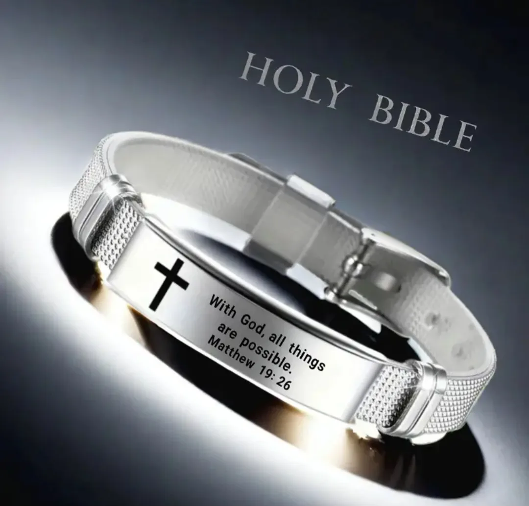 Silver Bracelet with Cross & Bible Verse image indicator(4)