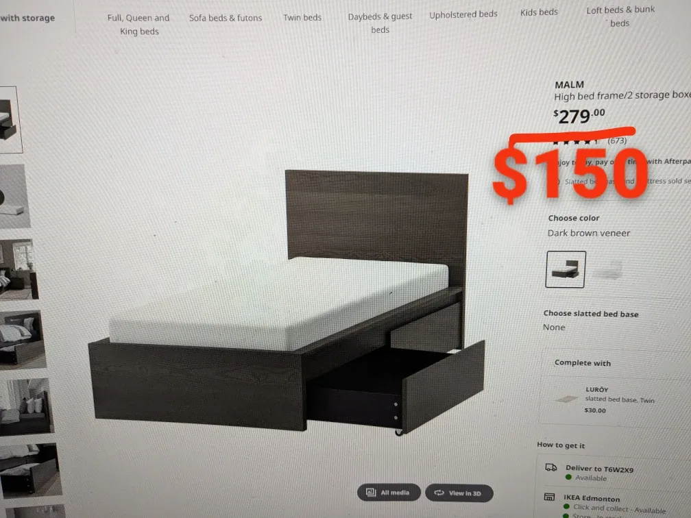 IKEA Malm Twin Bed Frame with Storage - Dark Brown image indicator(3)