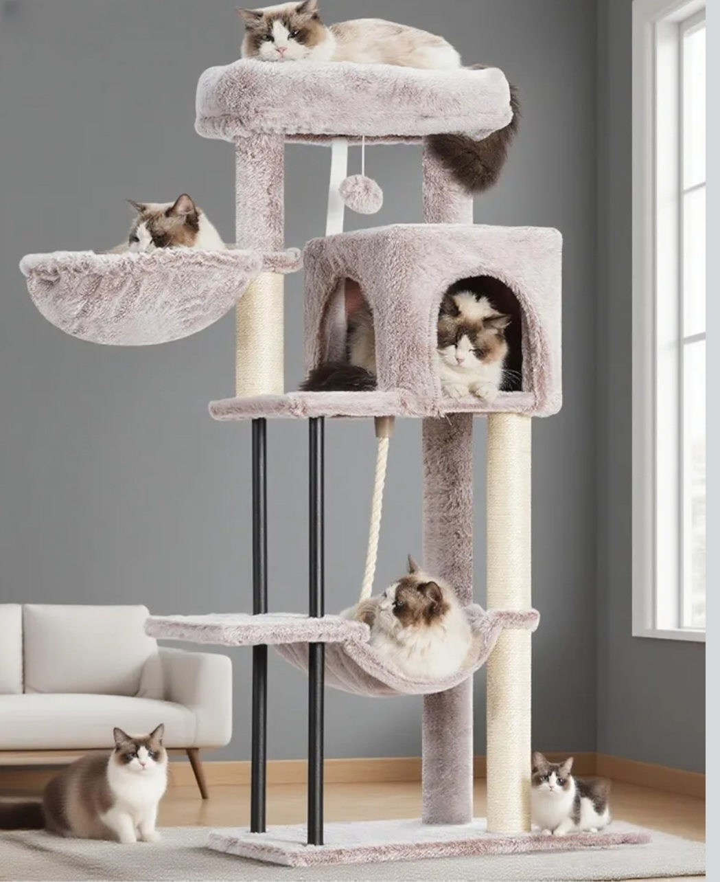 Cat Tower / Scratcher with Hammocks & Condo