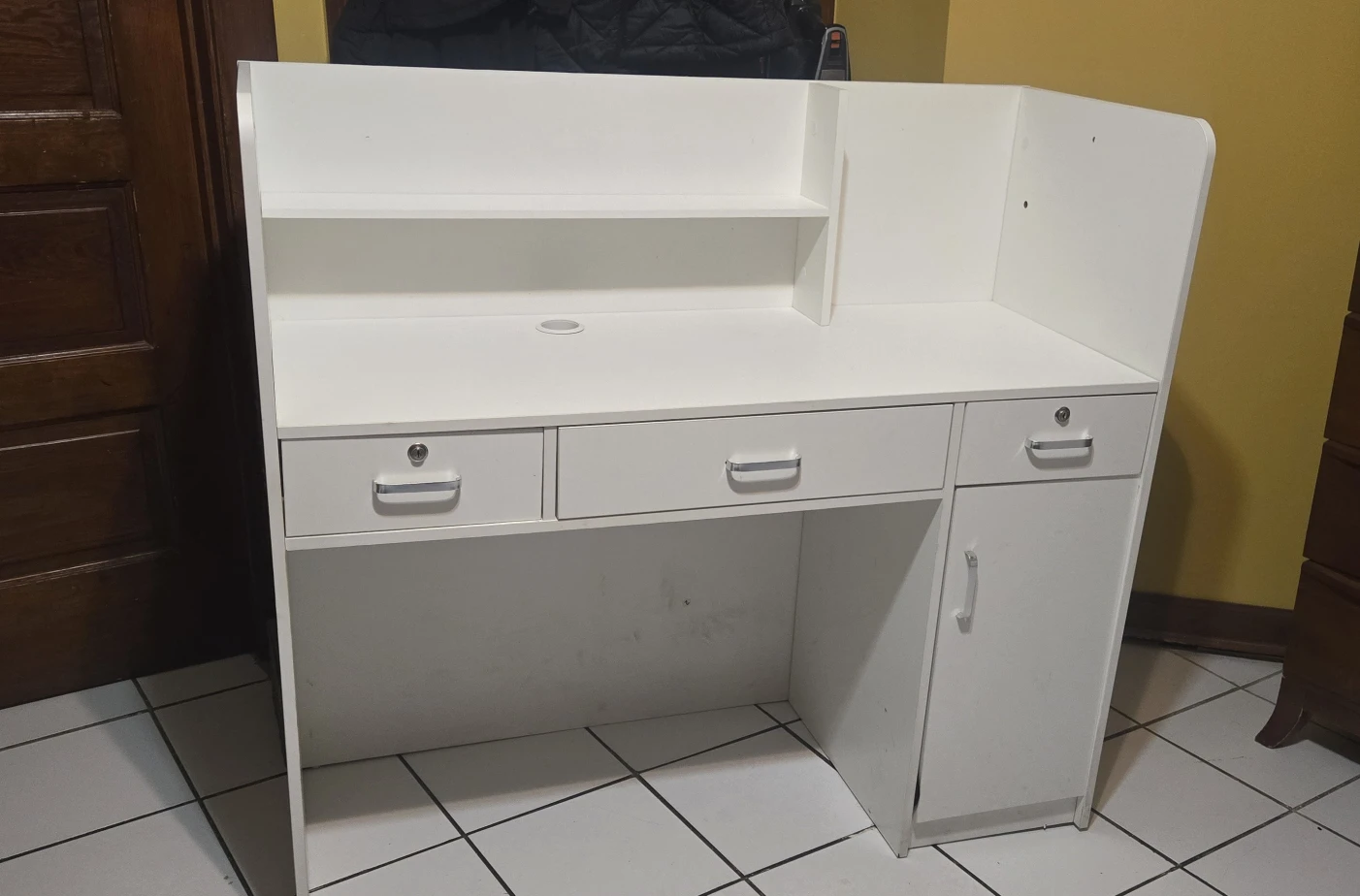 White Wooden Desk with Storage