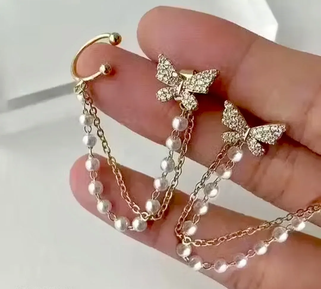 Butterfly Dangle Ear Cuff Earrings thumbnail