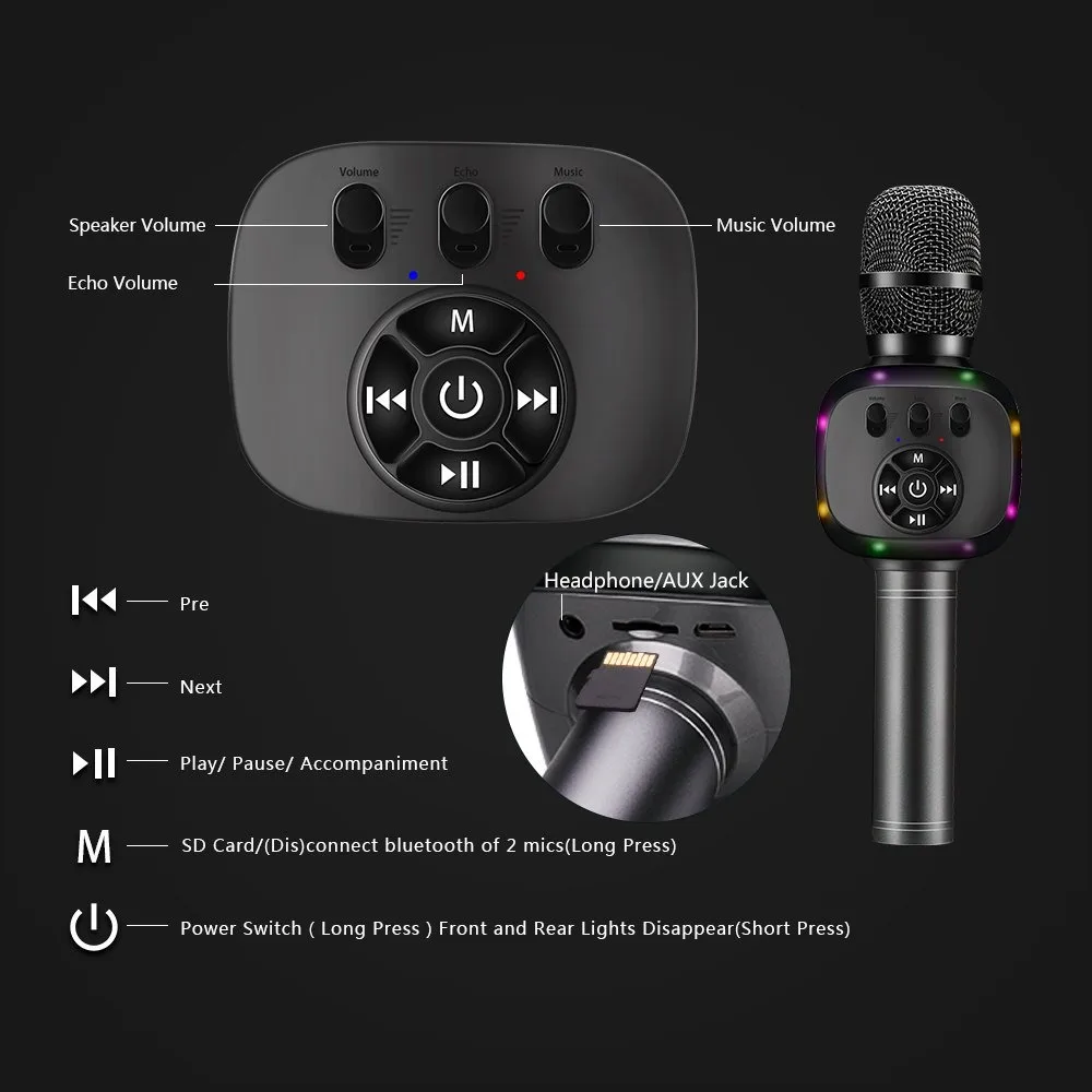 BONAOK Wireless Bluetooth Karaoke Microphone image indicator(3)