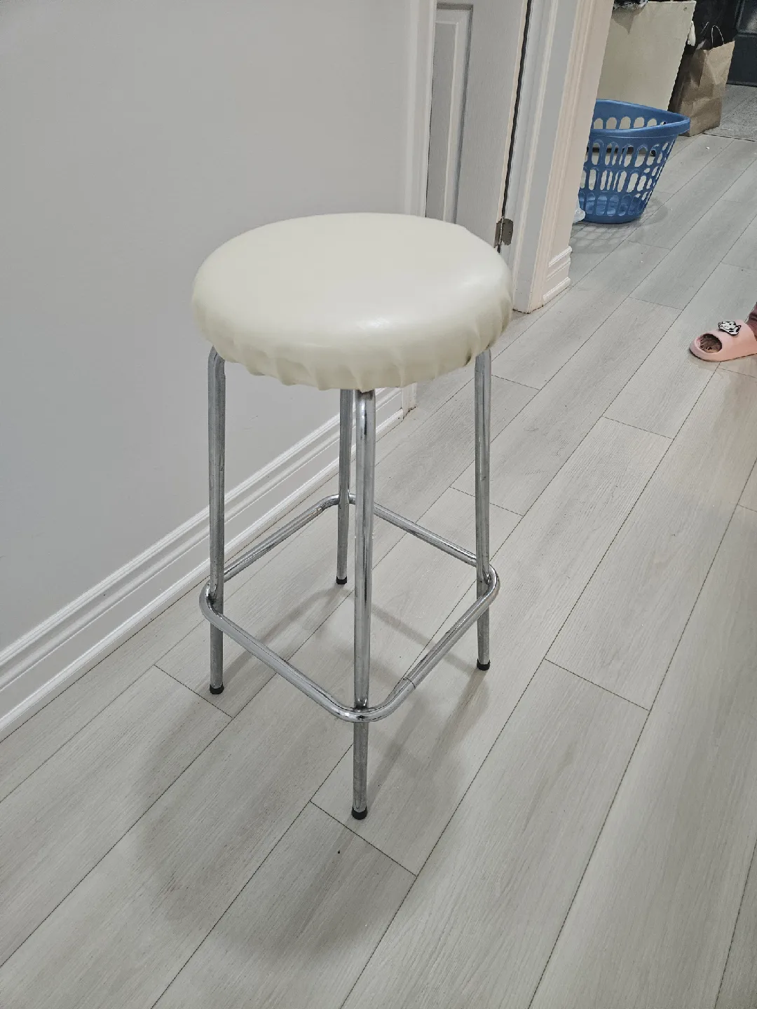 Chrome Bar Stool with White Seat