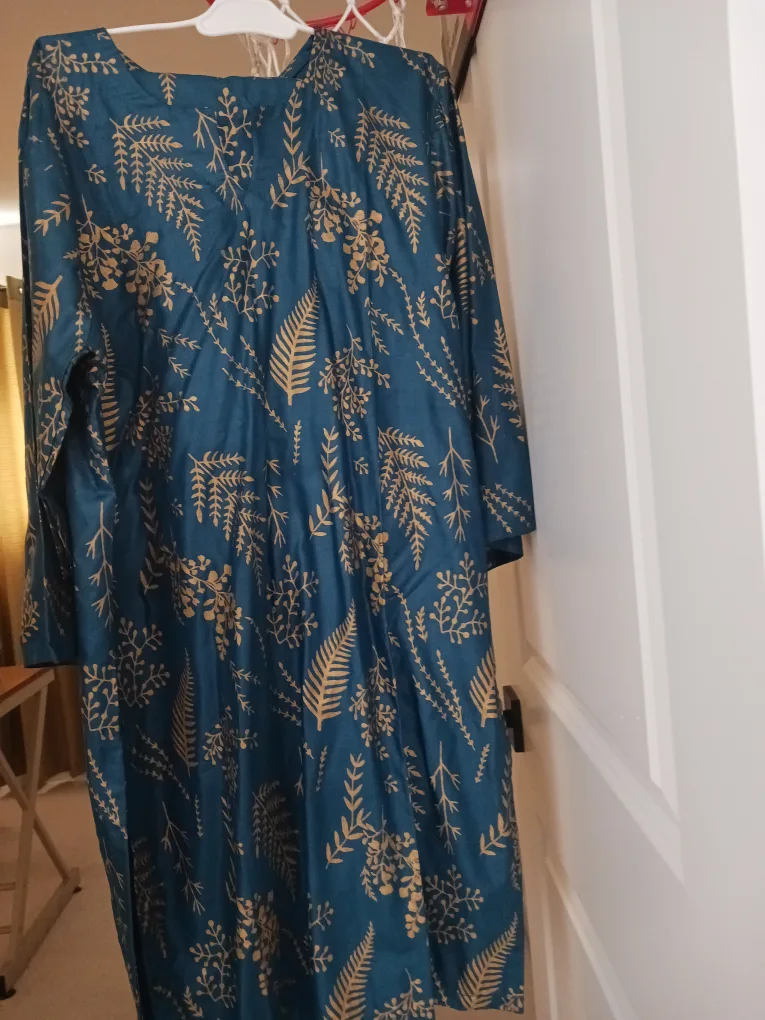 Teal & Gold Floral Print Dress image indicator(2)