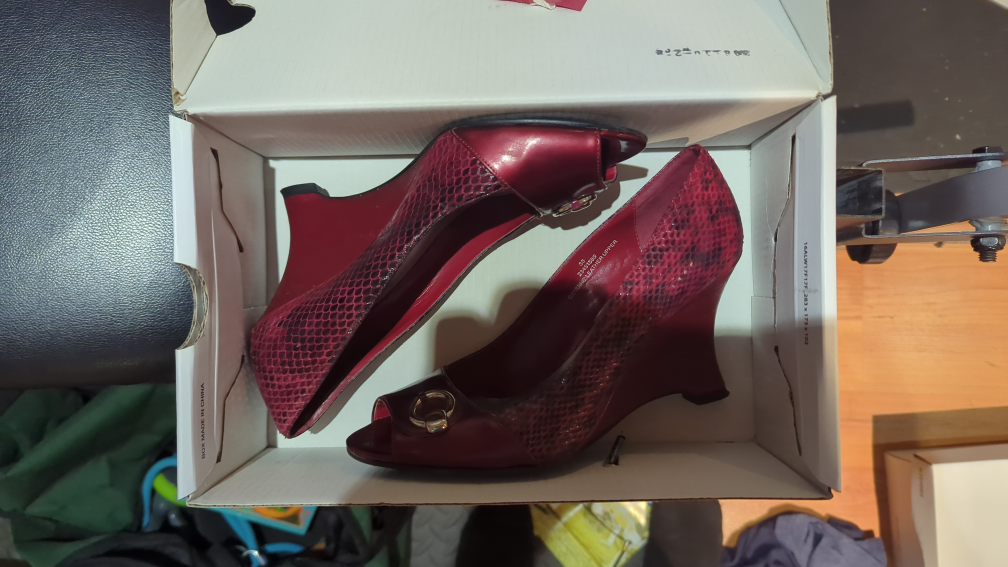 Red Snakeskin Wedge Heels, Size 7.5