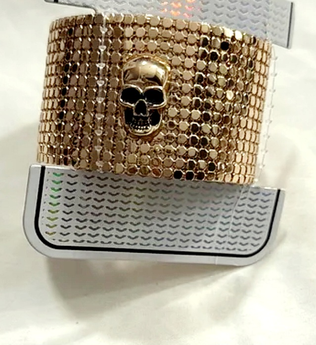 New Gold-Tone Mesh Cuff Bracelet with Skull
