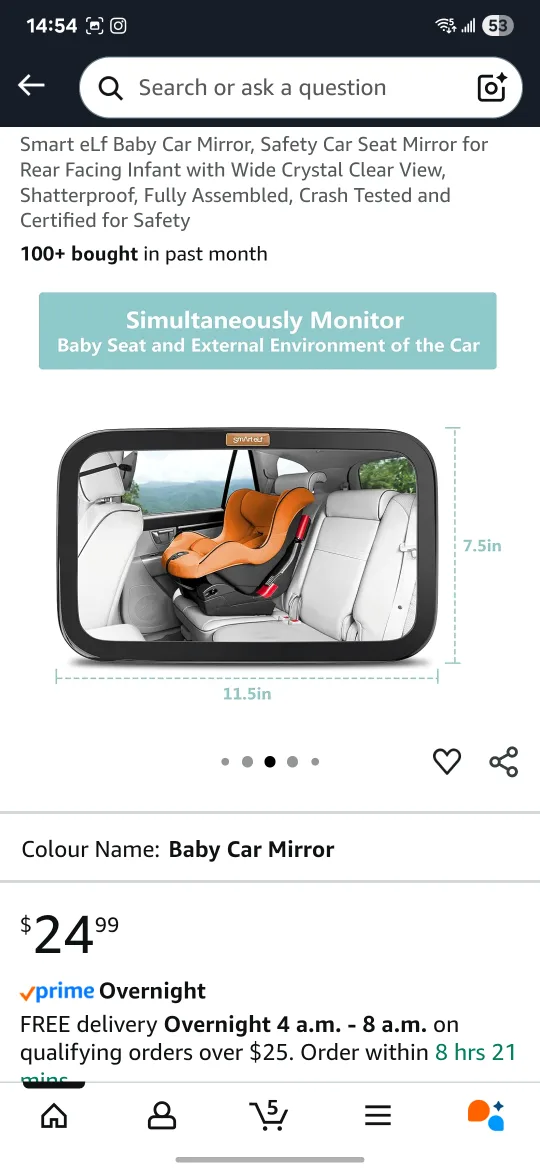 Smart eLf Baby Car Seat Mirror - Adjustable, New in Box! thumbnail