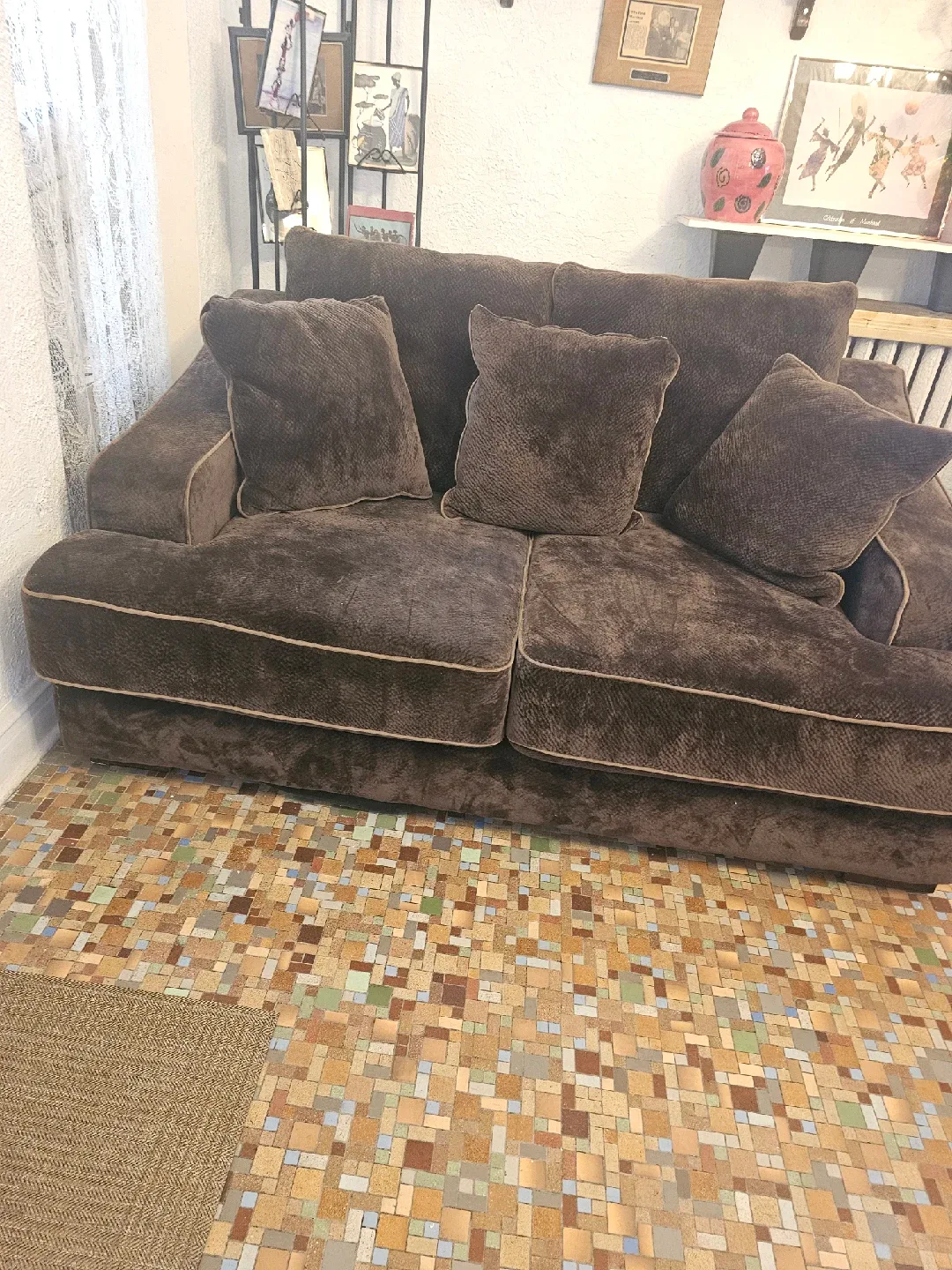 Brown Sofa with Pillows