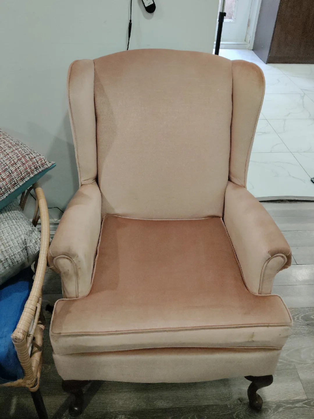 Wingback Armchair - Peach Velvet