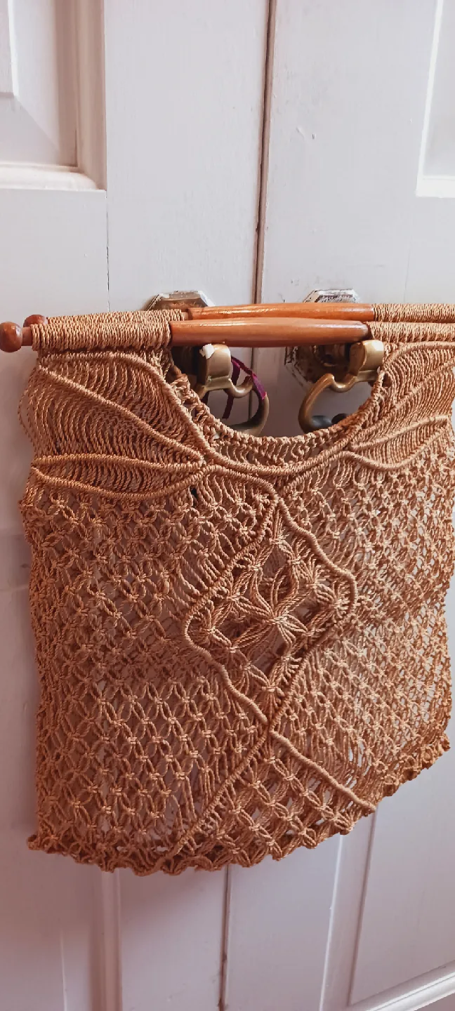 New !! Handmade Macrame Bag with Wooden Handles thumbnail